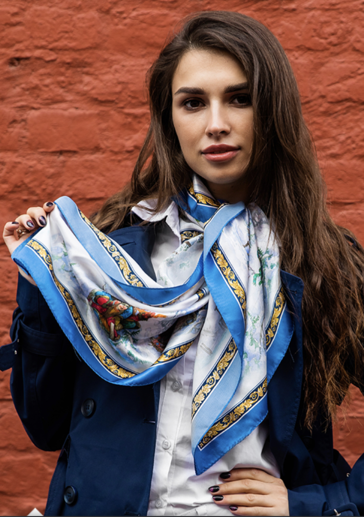 7 foulard Pavlovopossad <<Joyeux Mardi Gras >> 100% soie naturelle