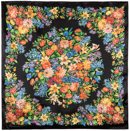 11 Foulard "Planète des Fleurs" Pavlovoposad 100% soie