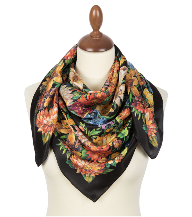 11 Foulard "Planète des Fleurs" Pavlovoposad 100% soie