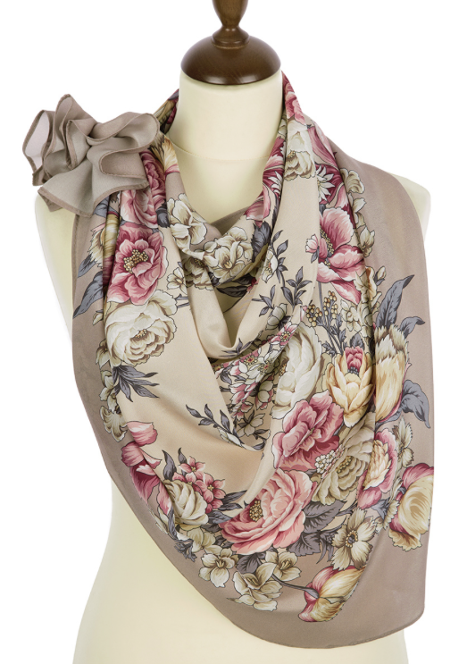 54  Foulard Pavlovposad << Fleurs pour mon amour>>100% soie naturelle