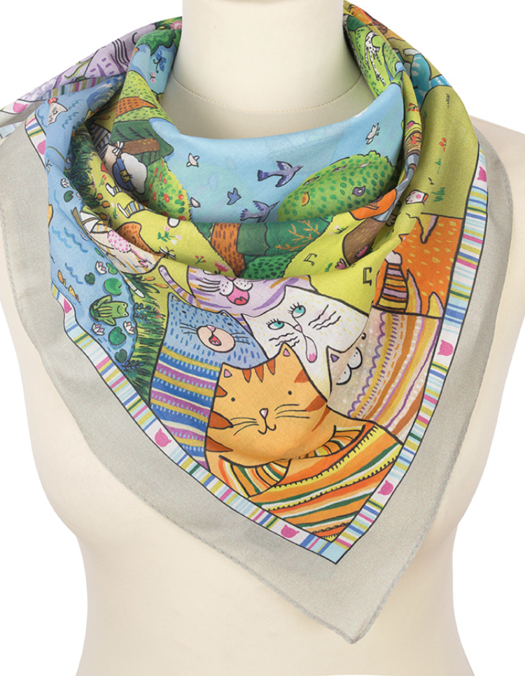 67 Foulard Pavlovopossad <<Chats en vacances>> 100% coton